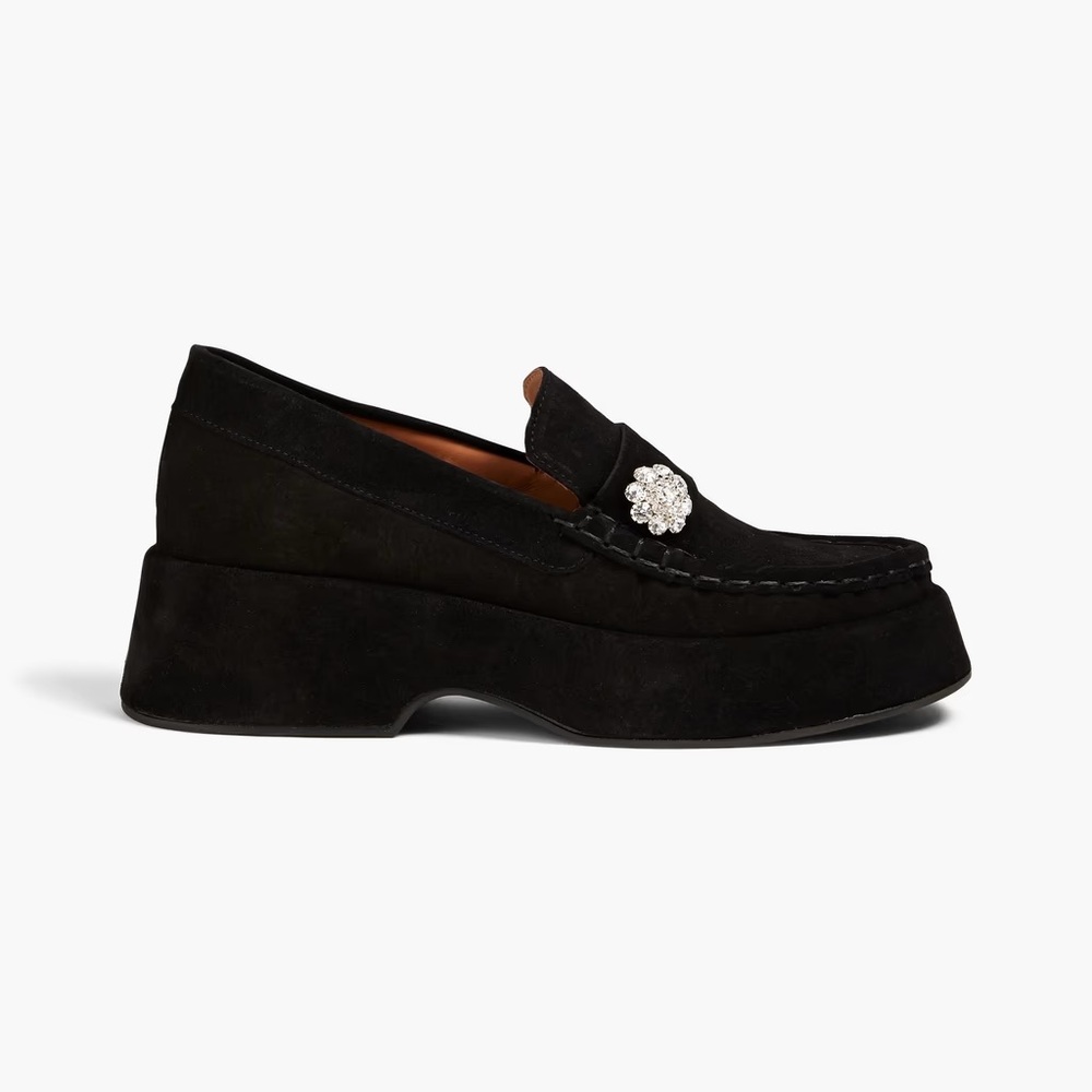 Ganni Black Platform Loafers with Silver Detail